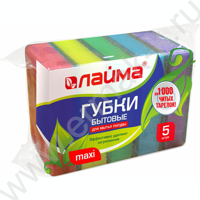 Губка для мытья посуды "MAXI" /2,7*9,6*6,4см   5шт/уп | Фото 1