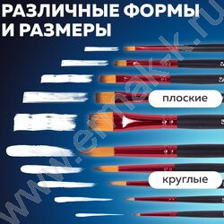 Кисть набор 10шт "PREMIUM" /синтетика, круглые №1,2,3,5,8, плоские №2,4,6,8,10 /европодвес | Фото 6