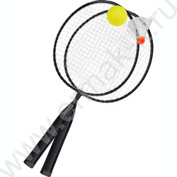 Набор для бадминтона 2 ракетки металл короткая ручка 1 волан 1 шарик | Фото 1
