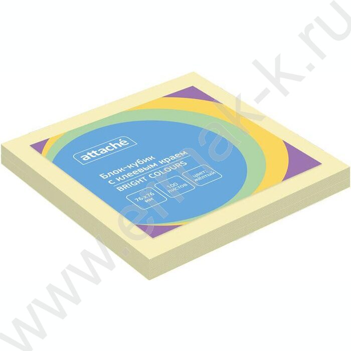 Бумага д/записей  76*76мм /100л, 62г/м², жёлтая с липким краем "Bright colours" | Фото 1