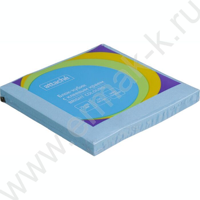 Бумага д/записей  76*76мм /100л, 62г/м², голубая с липким краем "Bright colours" | Фото 1