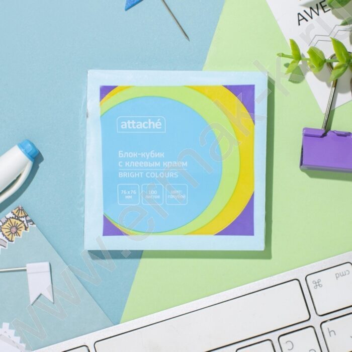 Бумага д/записей  76*76мм /100л, 62г/м², голубая с липким краем "Bright colours" | Фото 6