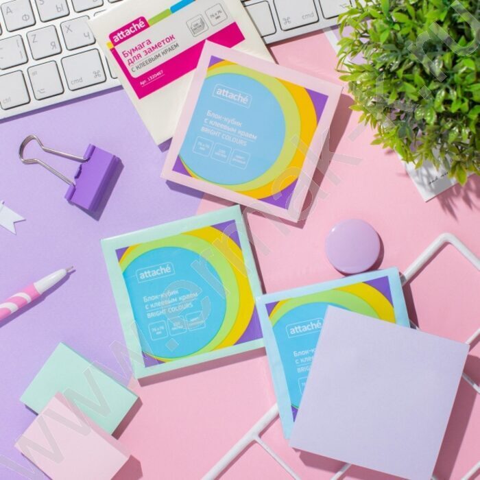 Бумага д/записей  76*76мм /100л, 62г/м², голубая с липким краем "Bright colours" | Фото 7