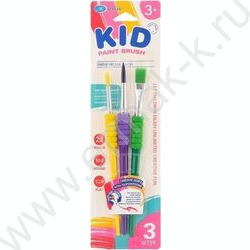 Кисть набор  3шт /нейлон круглые+плоские №2,№12,№10/ цветные, с фигурным мягким держателем для п | Фото 1