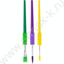 Кисть набор  3шт /нейлон круглые+плоские №2,№12,№10/ цветные, с фигурным мягким держателем для п | Фото 2