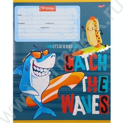 Тетрадь  12л клетка "Акула-Сёрфер" 5видов | Фото 6