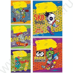 Тетрадь  12л линейка косая дополнительная "Активные скелетоны" 5видов | Фото 1