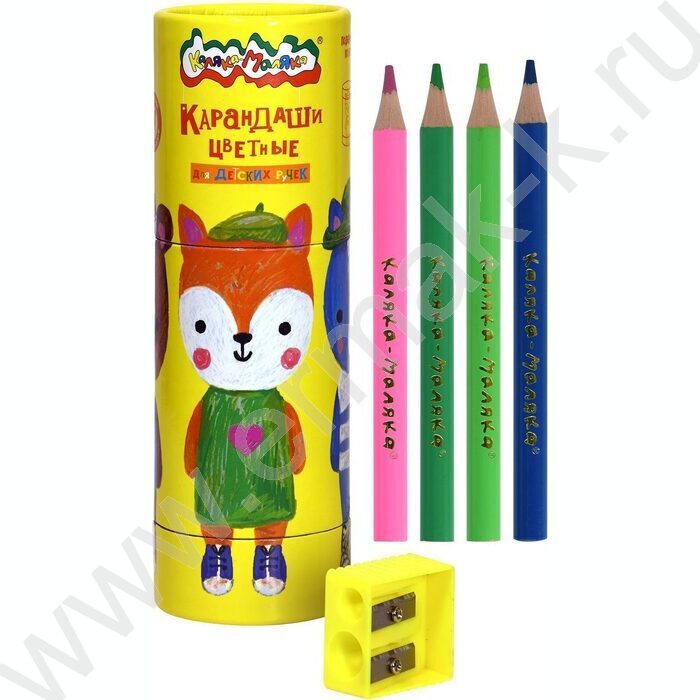 Карандаши  12цв Каляка-Маляка Jumbo утолщенные укороченные,кругл. корп. пластик тубус с точилкой | Фото 1