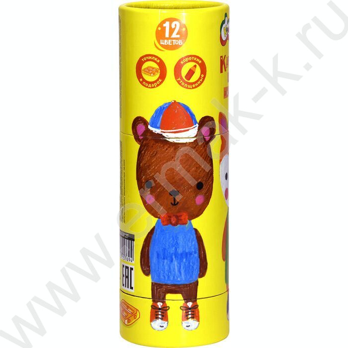 Карандаши  12цв Каляка-Маляка Jumbo утолщенные укороченные,кругл. корп. пластик тубус с точилкой | Фото 2