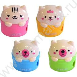 Точилка 2отв. разного диаметра, пластик /с контейнером / Kitties / в форме котенка /ассорти | Фото 1