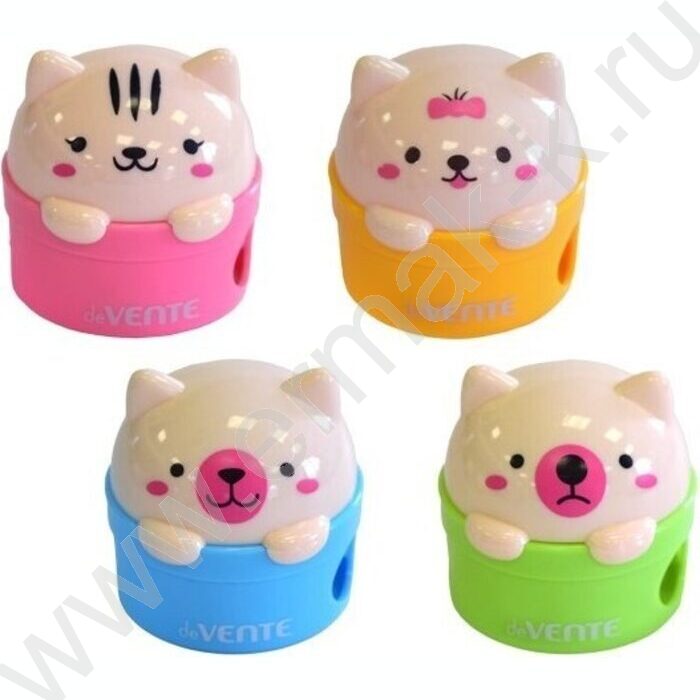 Точилка 2отв. разного диаметра, пластик /с контейнером / Kitties / в форме котенка /ассорти | Фото 1