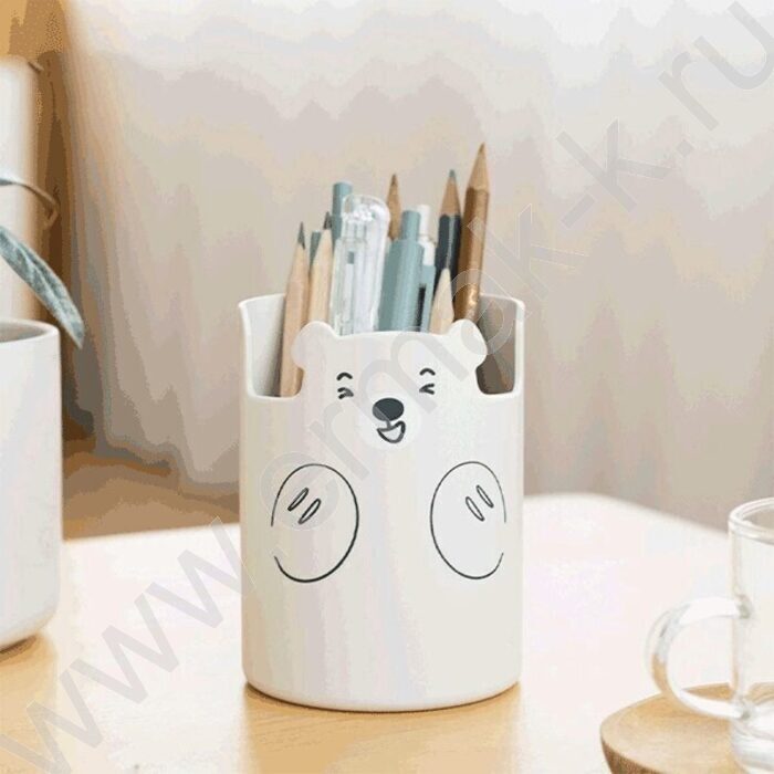 Подставка д/каранд. и ручек "Teddy Bear" цилиндрической формы 10,5*7,8см с принтом /белая | Фото 1