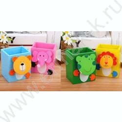 Подставка д/каранд. и ручек деревянная "Funny animals" 8,5*7*5,5см /декор в виде прищепки /ассор | Фото 1