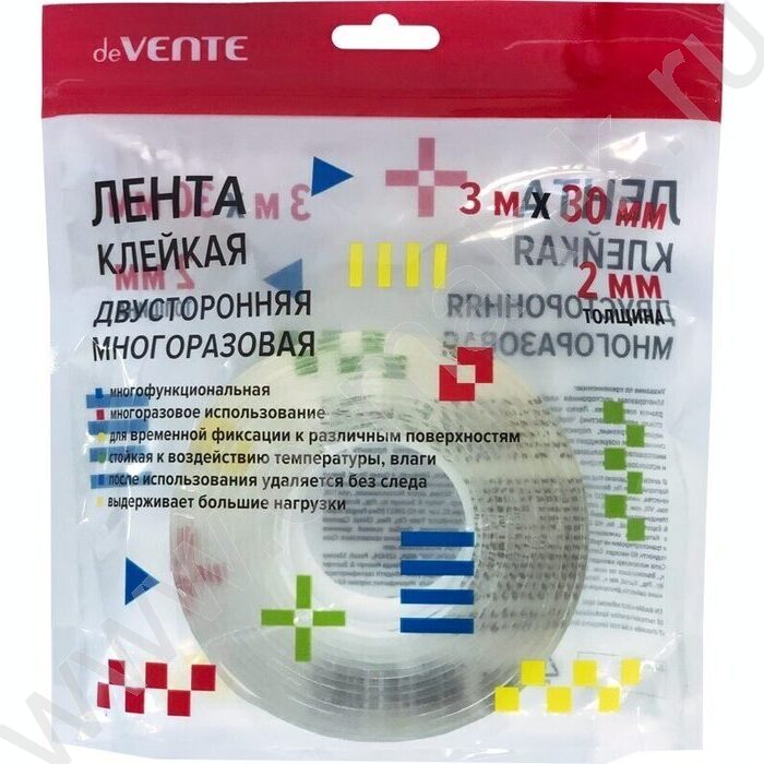 Скотч двустор. многоразовый прозрачный 30*3  "NANO TAPE" /толщина 2мм, | Фото 1
