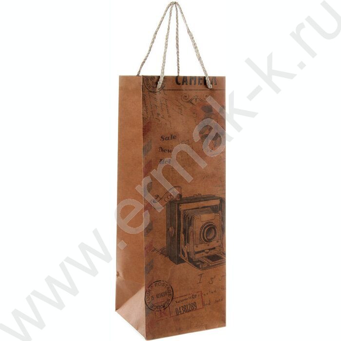 Пакет подарочный крафт 13*37*12,5см бутылка | Фото 1