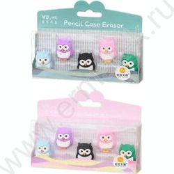 Ластик-насадка для карандашей и ручек Сова /набор 5шт/ | Фото 2