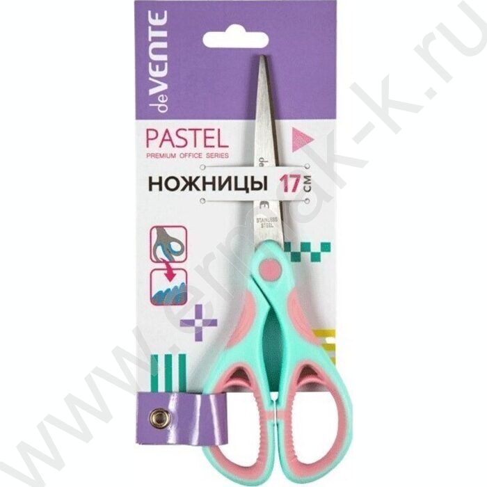 Ножницы 17см Pastel двухцветные прорез. кольца с лепестками, картон. блистер | Фото 1