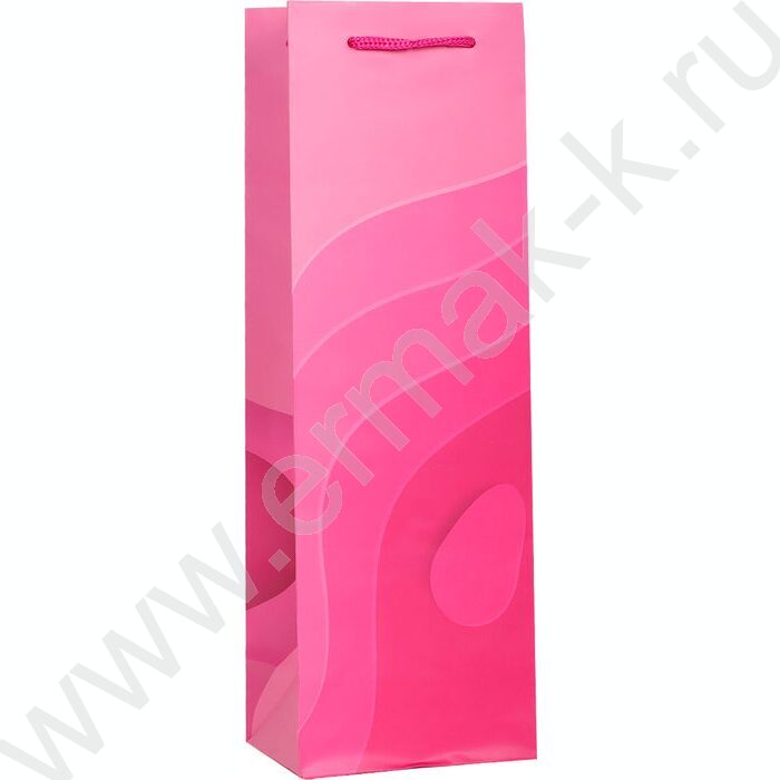Пакет подарочный с матовой лам. 157гр 12*36*8,5см (Бутылка) Стильные волны,розовые | Фото 1