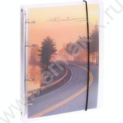 Тетрадь 120л клетка/кольца "Пейзаж в дымке" /с перфорацией, обл.пластик,резинка/ | Фото 1