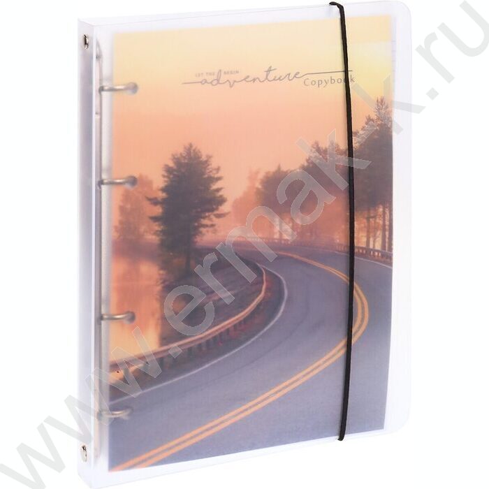 Тетрадь 120л клетка/кольца "Пейзаж в дымке" /с перфорацией, обл.пластик,резинка/ | Фото 1