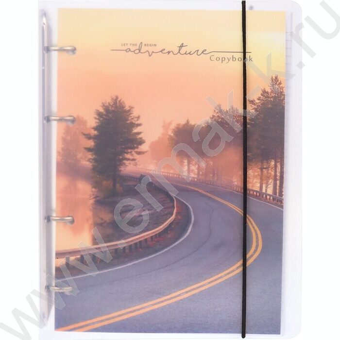 Тетрадь 120л клетка/кольца "Пейзаж в дымке" /с перфорацией, обл.пластик,резинка/ | Фото 2