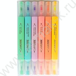 Текстовыделитель /набор  6цв/ двусторонние (кисть 2 мм/косой 4 мм "Mentality", трёхгранный корпу | Фото 2