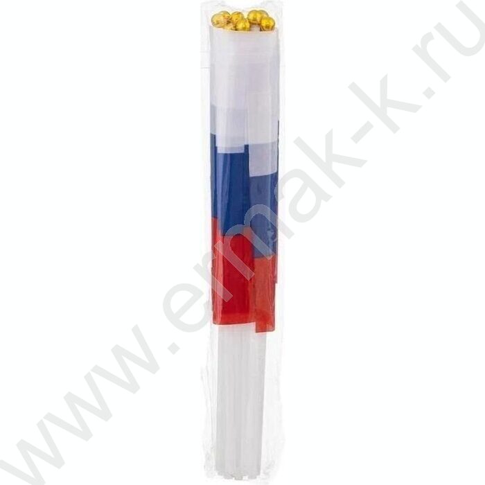 Флаг РФ триколор 16*24см на пластиковой трубочке,материал-искусственный шёлк | Фото 3