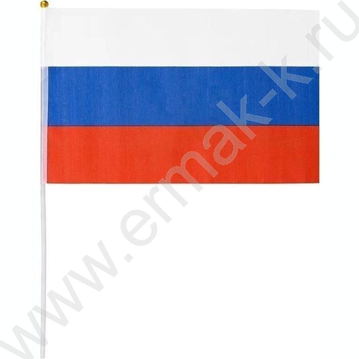 Флаг РФ триколор 20*28см на пластиковой трубочке,материал-искусственный шёлк | Фото 1