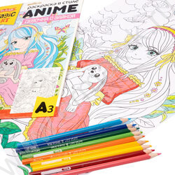 Раскраска А3 в стиле ANIME.Девочка с зайкой | Фото 5