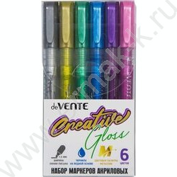 Маркер акриловый /набор  6цв/ "Creative Gloss" цвета METALLIC | Фото 1