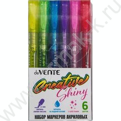 Маркер акриловый /набор  6цв/ "Creative Shiny" цвета с блестками | Фото 1