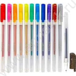 Ручка гелевая /набор 12цв/ 1мм "Hit Glitter" цвета с блестками, прозрачно-матовый корпус /блисте | Фото 2