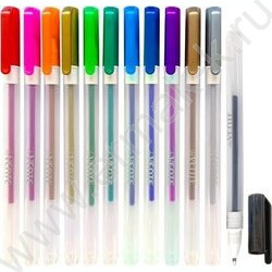 Ручка гелевая /набор 12цв/ 0,8мм "Hit Metallic" цвета металлик, прозрачно-матов. корпус /блистер | Фото 2