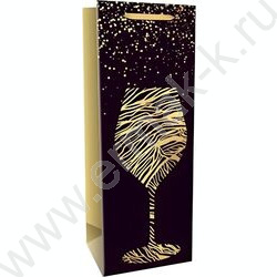 Пакет подарочный с матовой лам..золотист.тис. 210гр 12*35*10см (Бутылка) Брызги шампанского | Фото 1
