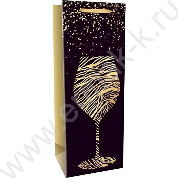 Пакет подарочный с матовой лам..золотист.тис. 210гр 12*35*10см (Бутылка) Брызги шампанского | Фото 1