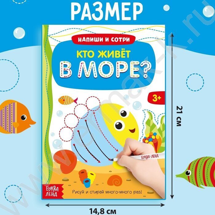 Книжка с маркером Пиши- стирай.Кто живет в море | Фото 5
