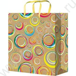 Пакет подарочный крафт (L) 150г 26,4*32,7*13,6см Разноцветные круги | Фото 1