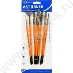 Кисть набор  7шт /нейлон художественные круглые, веерообразные и плоские | Фото 2