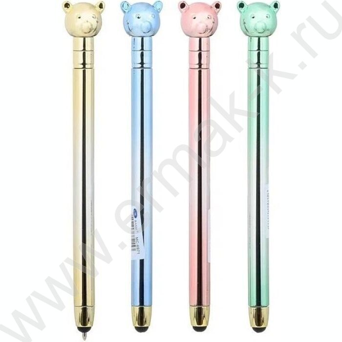 Ручка шар стилус поворот/мех.,наконечник-Мишка,цветной-металлик корпус /ассорти/ | Фото 1