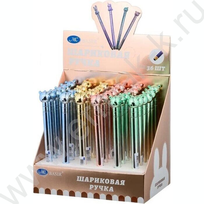 Ручка шар стилус поворот/мех.,наконечник-Мишка,цветной-металлик корпус /ассорти/ | Фото 3