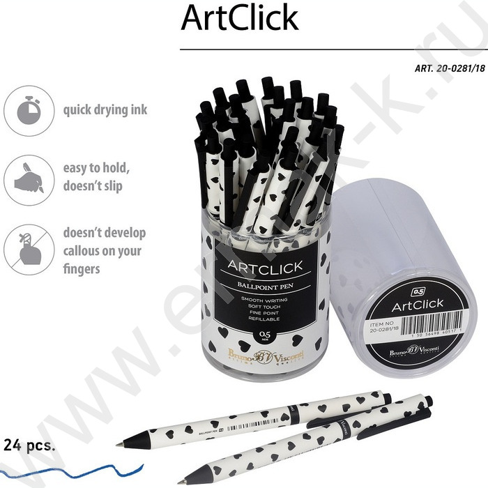 Ручка шар авт ArtClick. Сердечки синяя 0,5мм | Фото 3