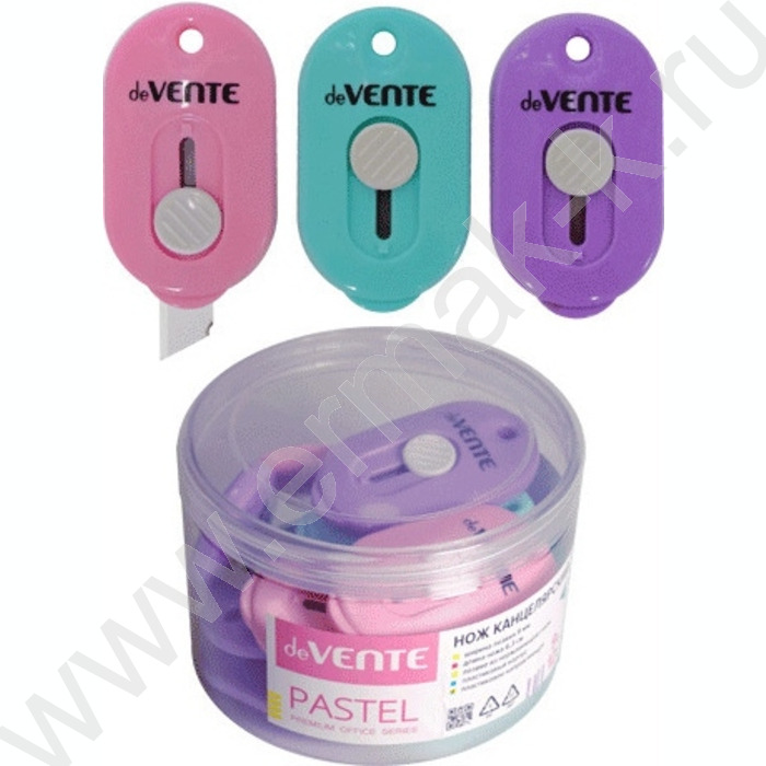 Нож канцелярский  9мм "Pastel", 6,3 см, пластиковое направляющее, ассорти | Фото 1