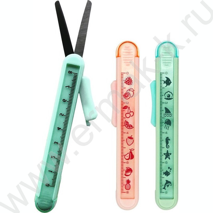 Ножницы 15,4см детские Cosmo компактные, 11,4см в сложенном состоянии, корпус-футляр с линейкой | Фото 1