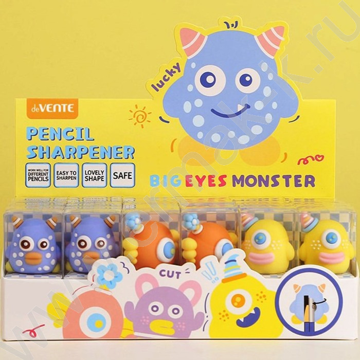 Точилка 1отв. пластик Big Eyes Monster, 30*37*28мм, с покрытием Soft Touch /ассорти | Фото 1