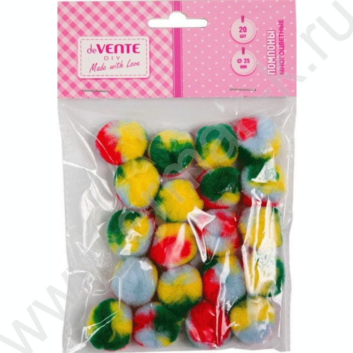 Помпоны d-25мм 20шт, градиент из 4 цветов, европодвес | Фото 1