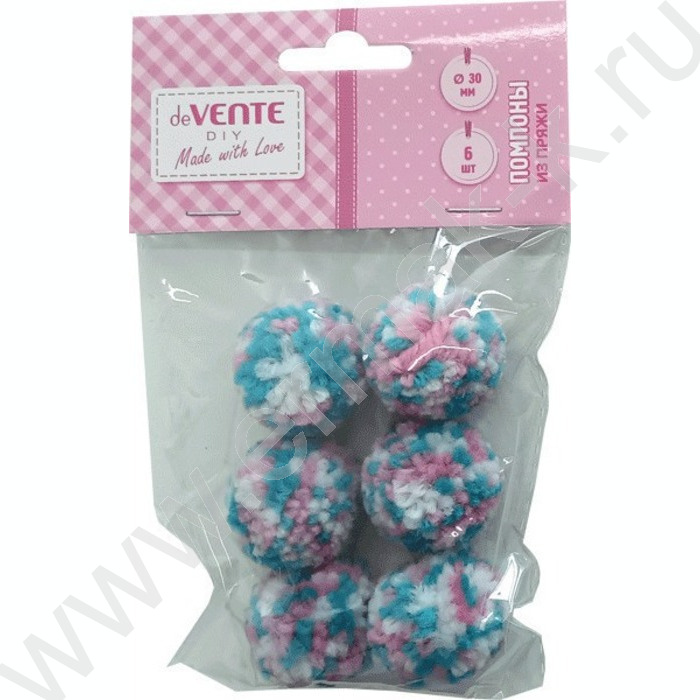 Помпоны d-30мм  6шт, сиренево-голубые, европодвес | Фото 1