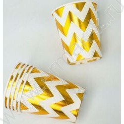 Стаканы бумажные 250мл/6шт Зигзаг золото | Фото 3