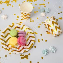 Стаканы бумажные 250мл/6шт Зигзаг золото | Фото 4