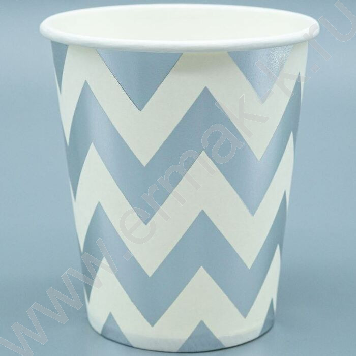 Стаканы бумажные 250мл/6шт Зигзаг серебро | Фото 1