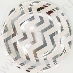 Тарелка бумажная 18см/6шт Зигзаг серебро | Фото 1